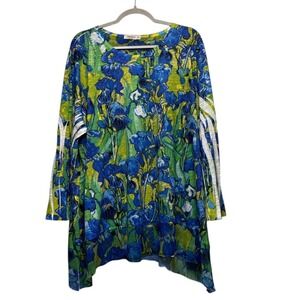 Jess & Jane Long Sleeve Tunic Top Floral Print‎ Blue Green 3X